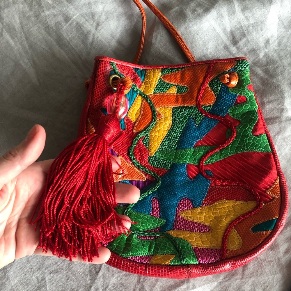 Vintage colored long strap bag